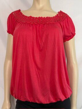 Kenar Salmon/Peach color, Scoop crochet neck Women's Top Size Large